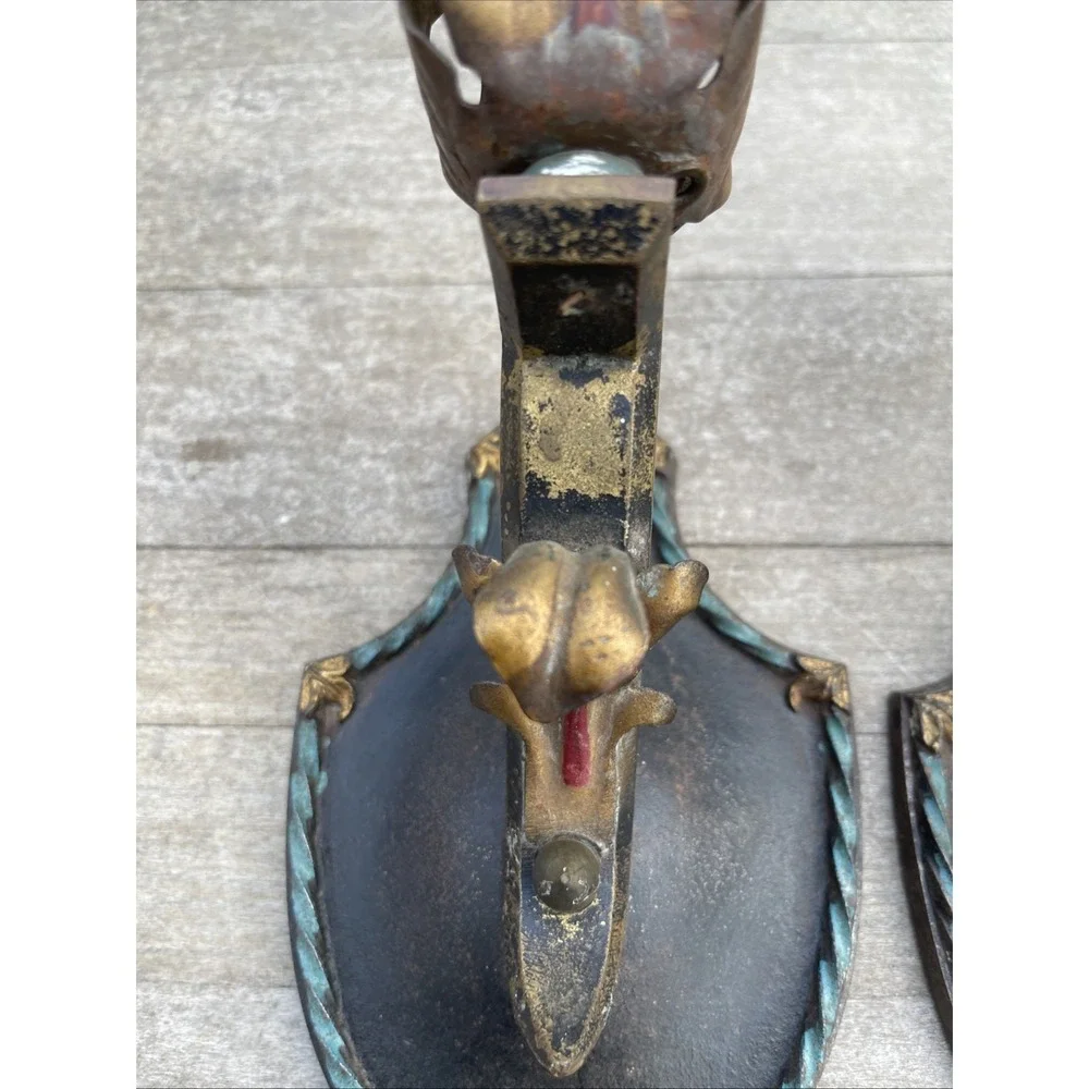 Antique Vintage Moe Bridges Milwaukee‎ Wis. Cast Iron Gothic Sconce Light Set 2